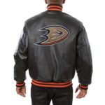 Anaheim Ducks Black Genuine Leather Varsity Jacket