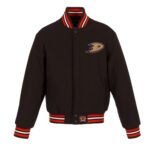 Anaheim Ducks Domestic Embroidered Black Wool Varsity Jacket