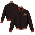 Anaheim Ducks Domestic Embroidered Black Wool Varsity Jacket