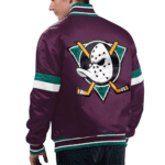 Anaheim Ducks Home Game Purple Satin Varsity Jacket