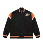 Anaheim Ducks Logo Black Satin Heavyweight Varsity Jacket