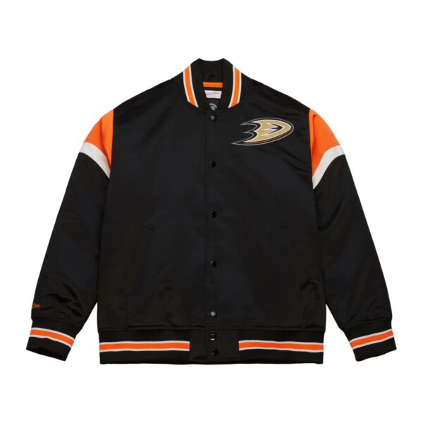 Anaheim Ducks Logo Black Satin Heavyweight Varsity Jacket