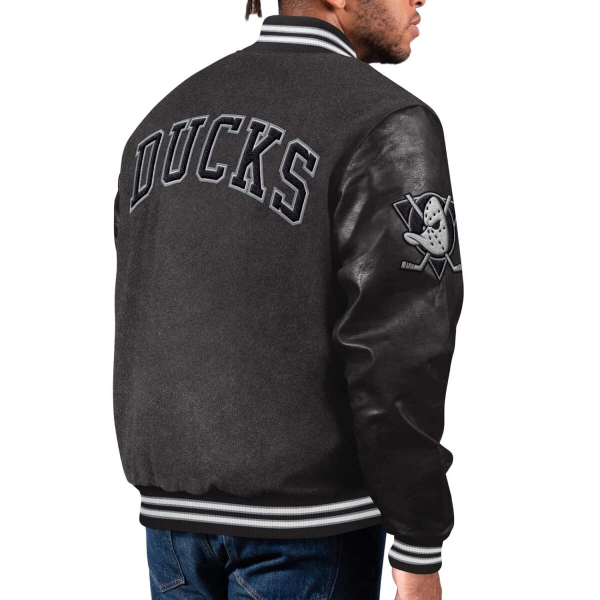 Anaheim Ducks Starter First Rounder Wool & Leather Varsity Jacket