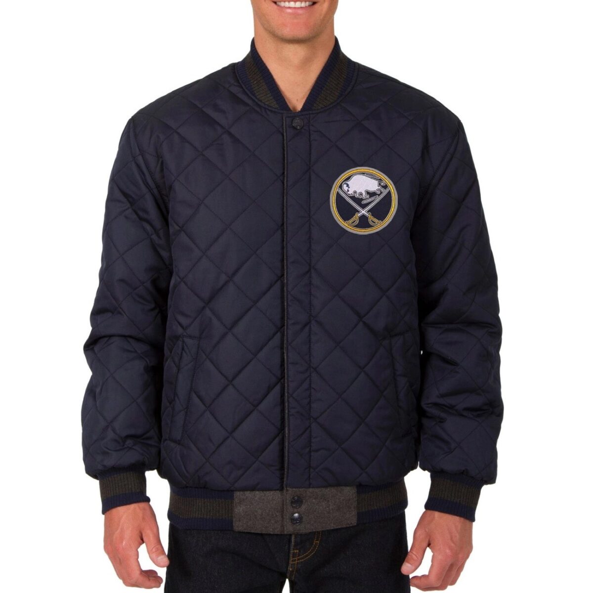 Buffalo Sabres Reversible Rib Knitted Wool & Leather Varsity Jacket