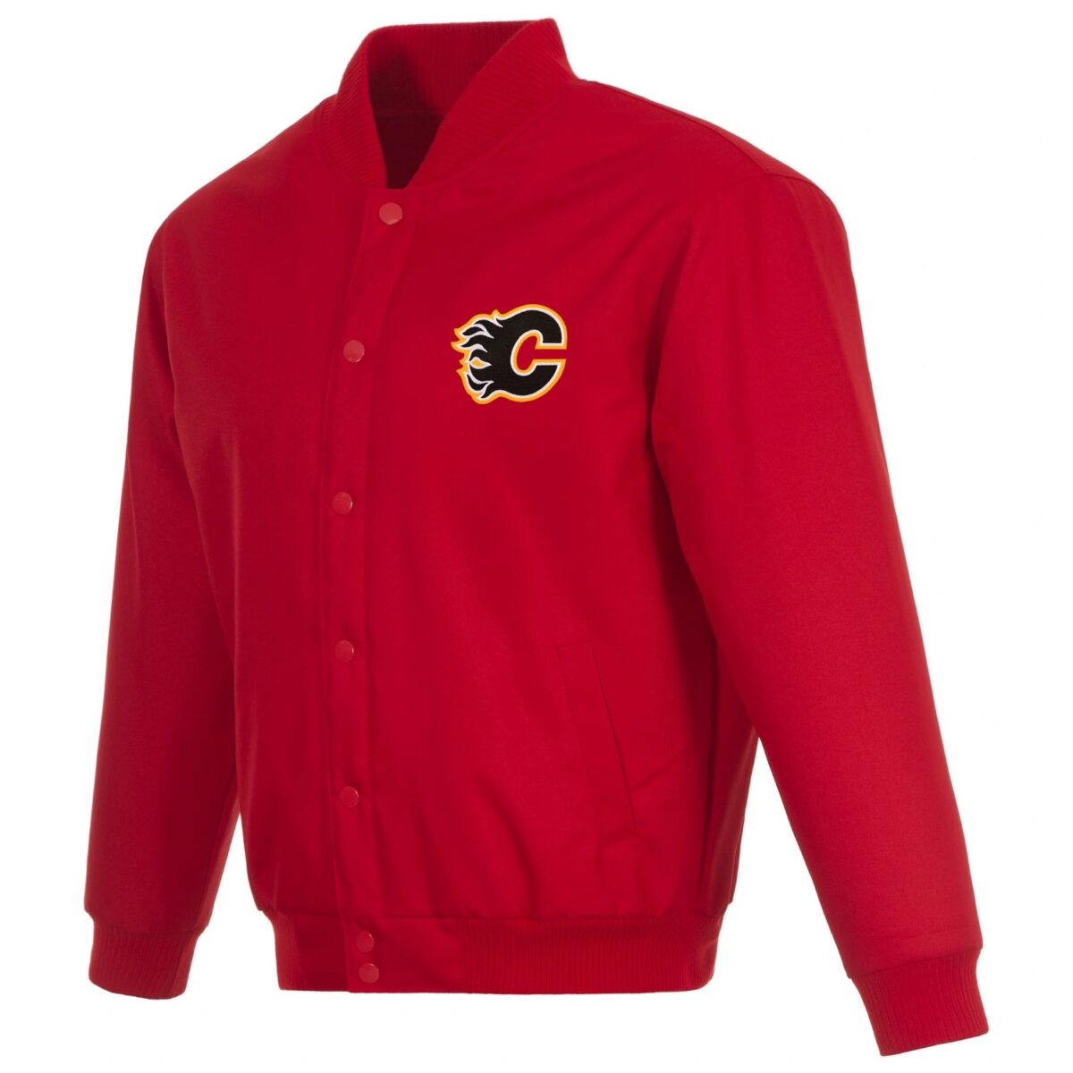 Calgary Flames Embroidered Red Poly Twill Varsity Jacket