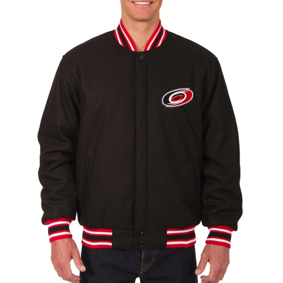 Carolina Hurricanes Reversible Black Wool Varsity Jacket