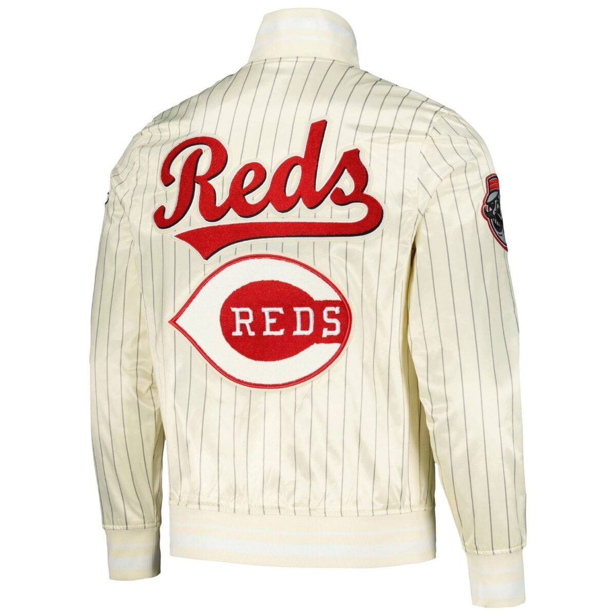 Cincinnati Reds Pro Standard Classic Rib Knitted Full-Snap Satin Varsity Cream Jacket