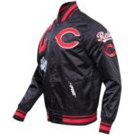 Cincinnati Reds Rib Knitted Full-Snap Black Satin Varsity Jacket