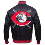 Cincinnati Reds Rib Knitted Full-Snap Black Satin Varsity Jacket