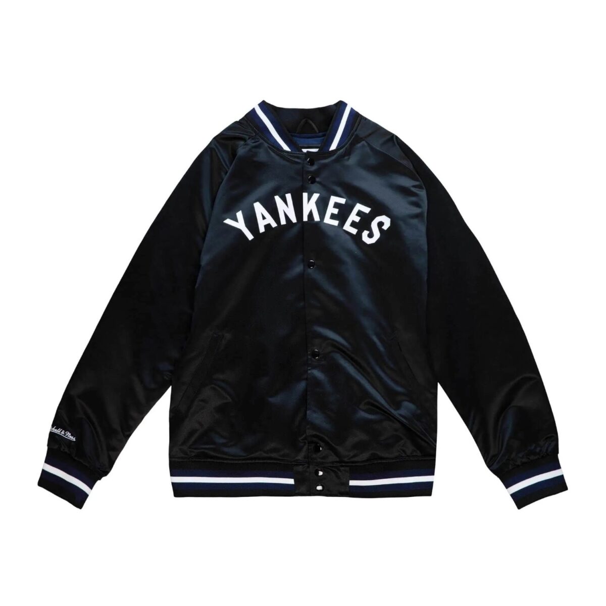 New York Yankees Lightweight Full-Snap Satin Black Varsity Jacket