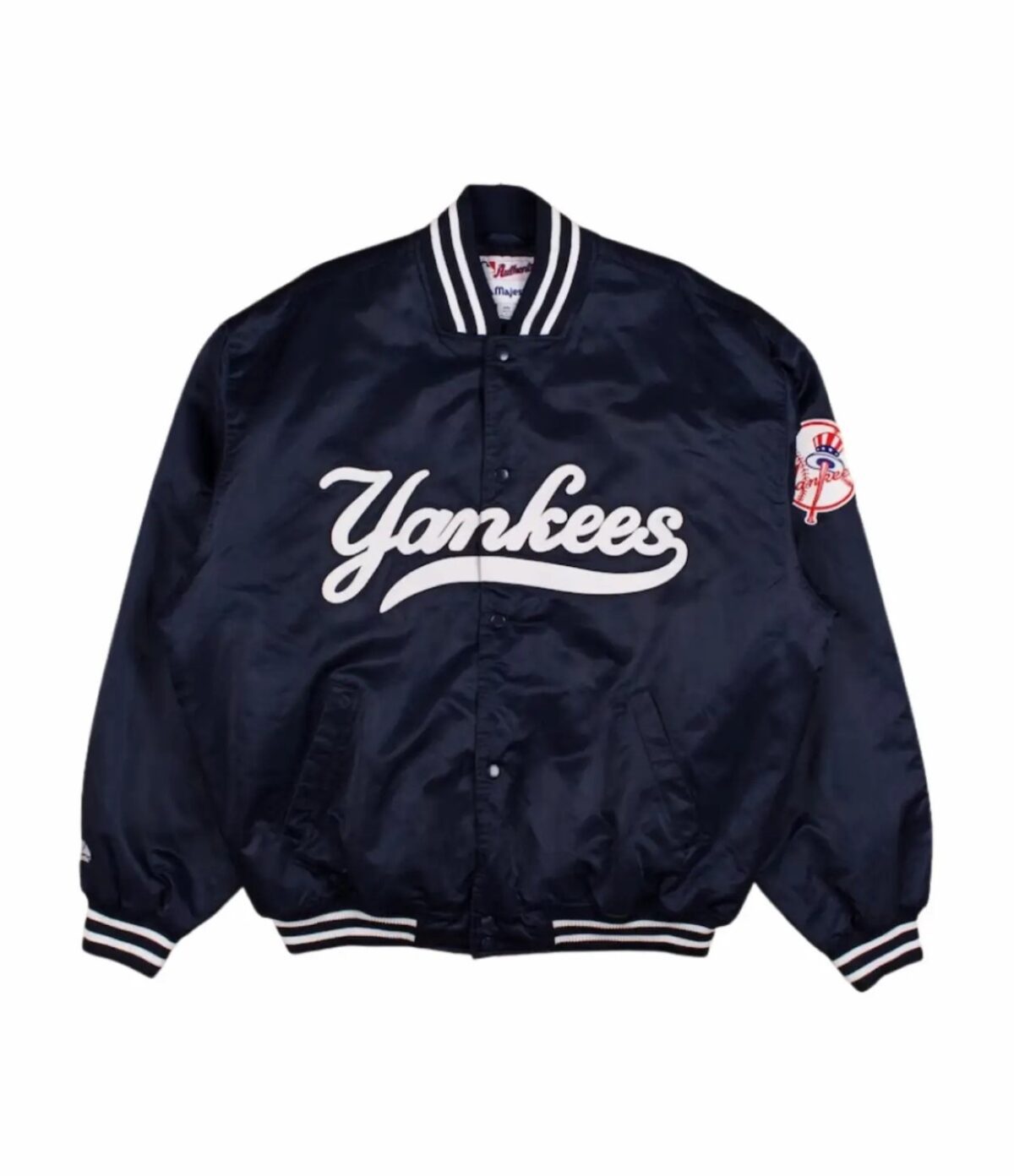 New York Yankees Ribbed Knitted Full-Snap Satin Varsity Jacket