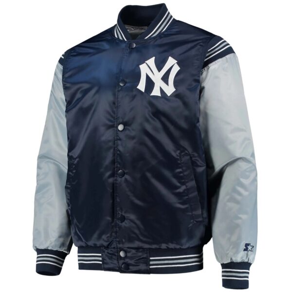 New York Yankees Starter Enforce Satin Navy & Gray Varsity Jacket