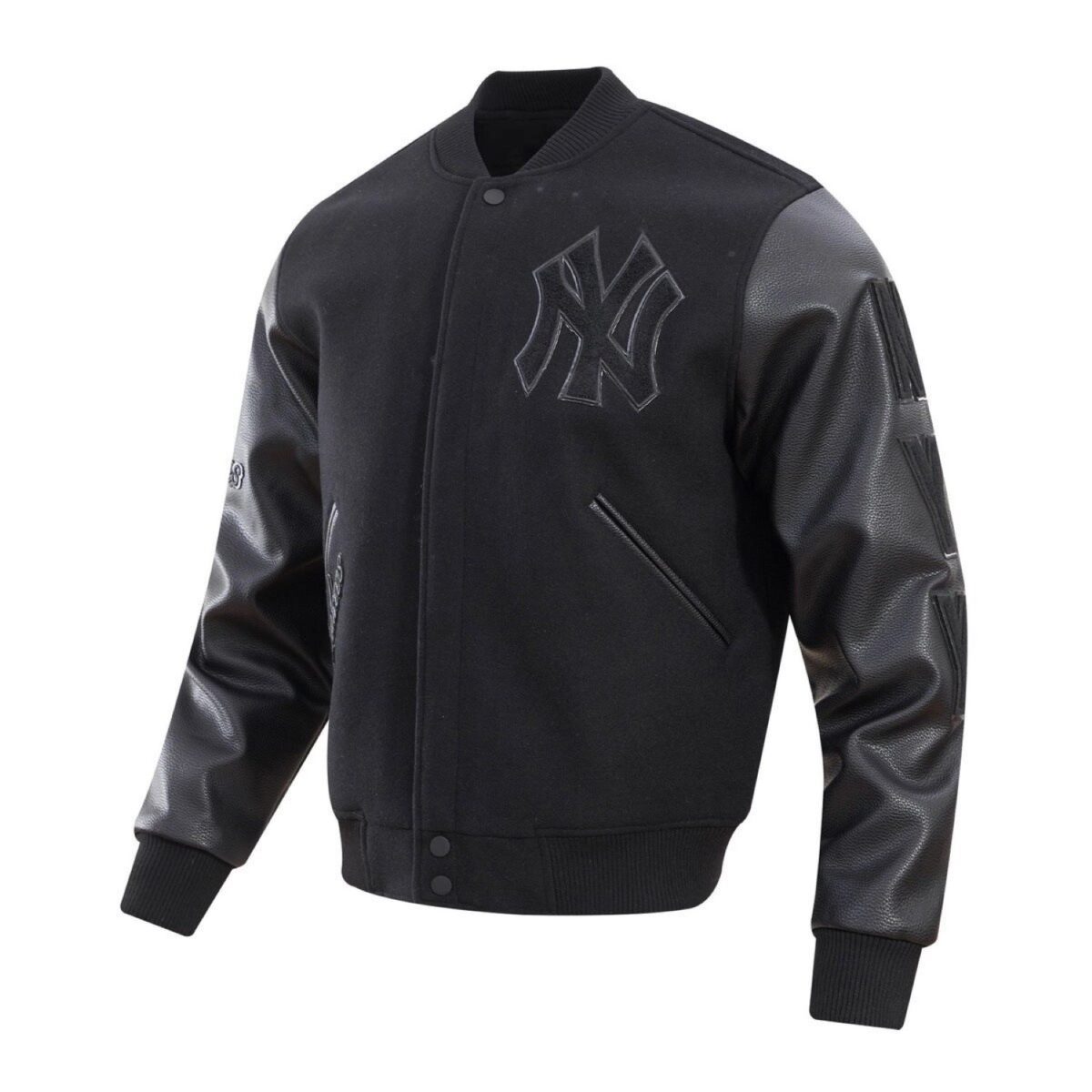 New York Yankees Triple Black Wool & Leather Varsity Jacket