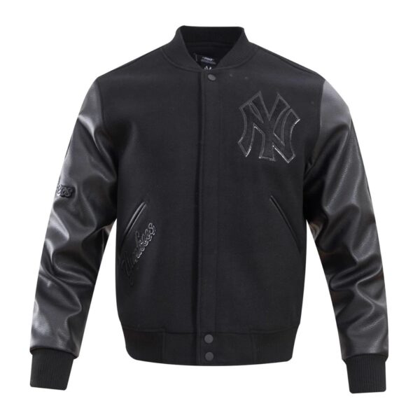 New York Yankees Triple Black Wool & Leather Varsity Jacket